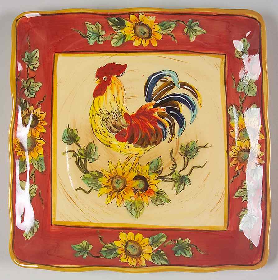 Red Rooster Square Salad Plate by Maxcera Corp-1