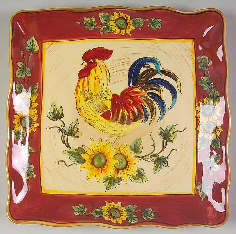Red Rooster Square Dinner Plate by Maxcera Corp-1