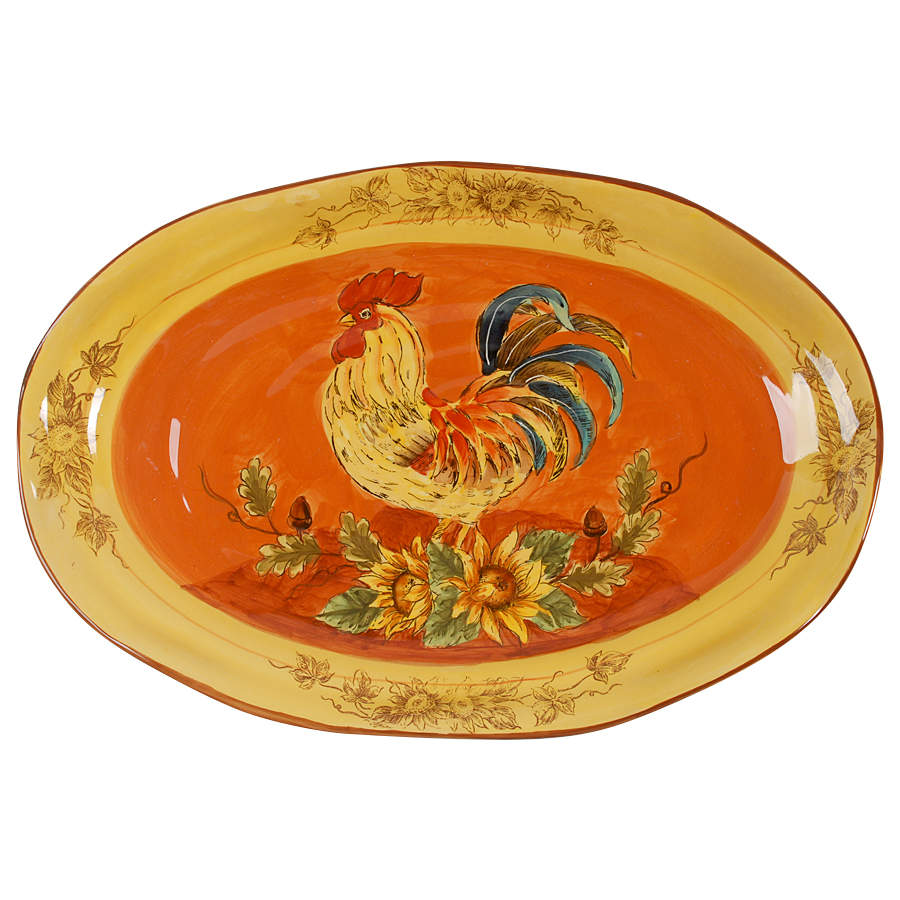 Orange Rooster 17" Oval Serving Platter by Maxcera Corp-1