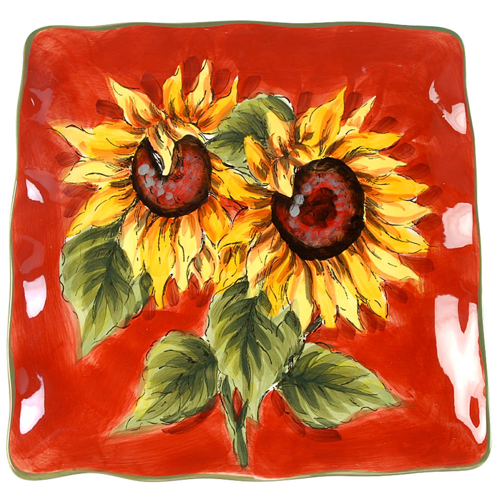 Red Sunflower Square Dinner Plate by Maxcera Corp-1