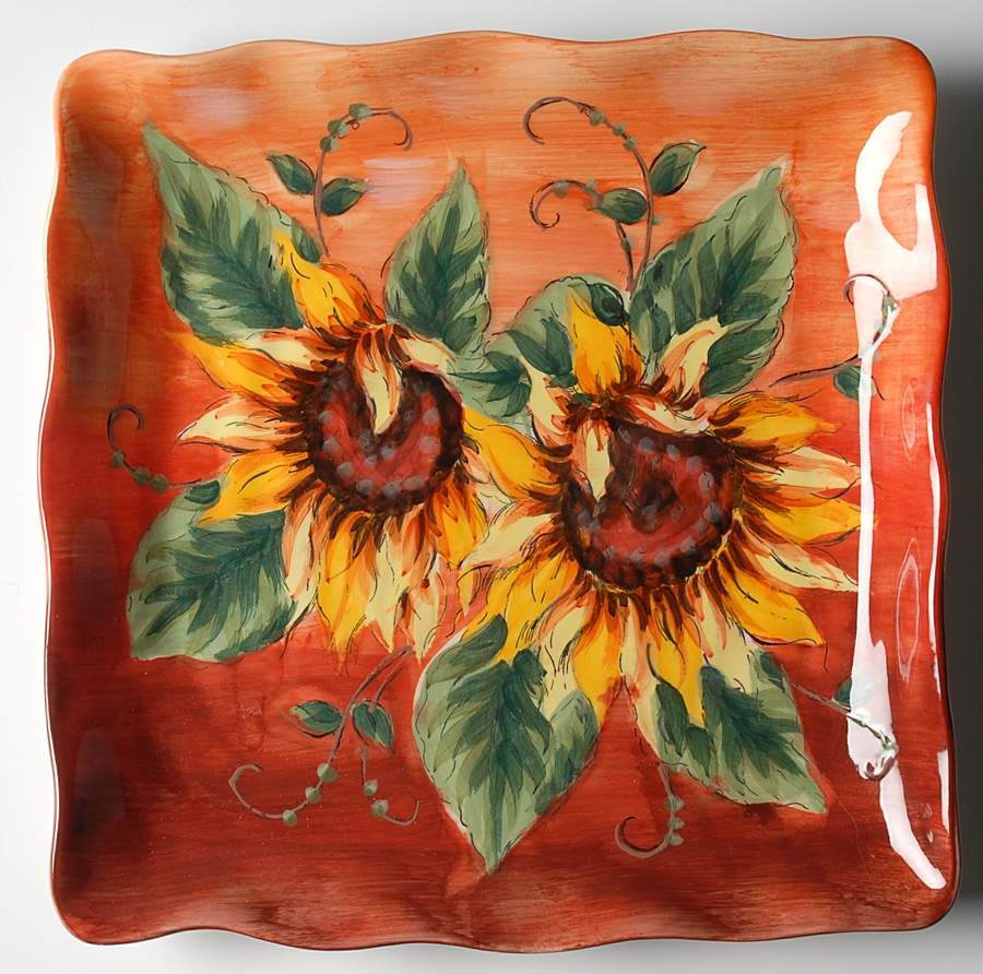 Sunset Sunflower Square Dinner Plate by Maxcera Corp-1