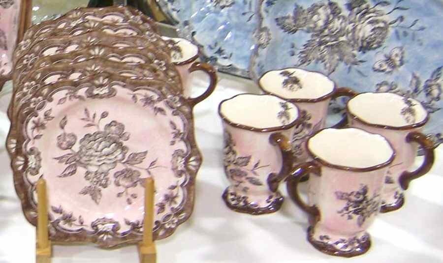 French Toile Pink Square Salad Plate by Maxcera Corp-1