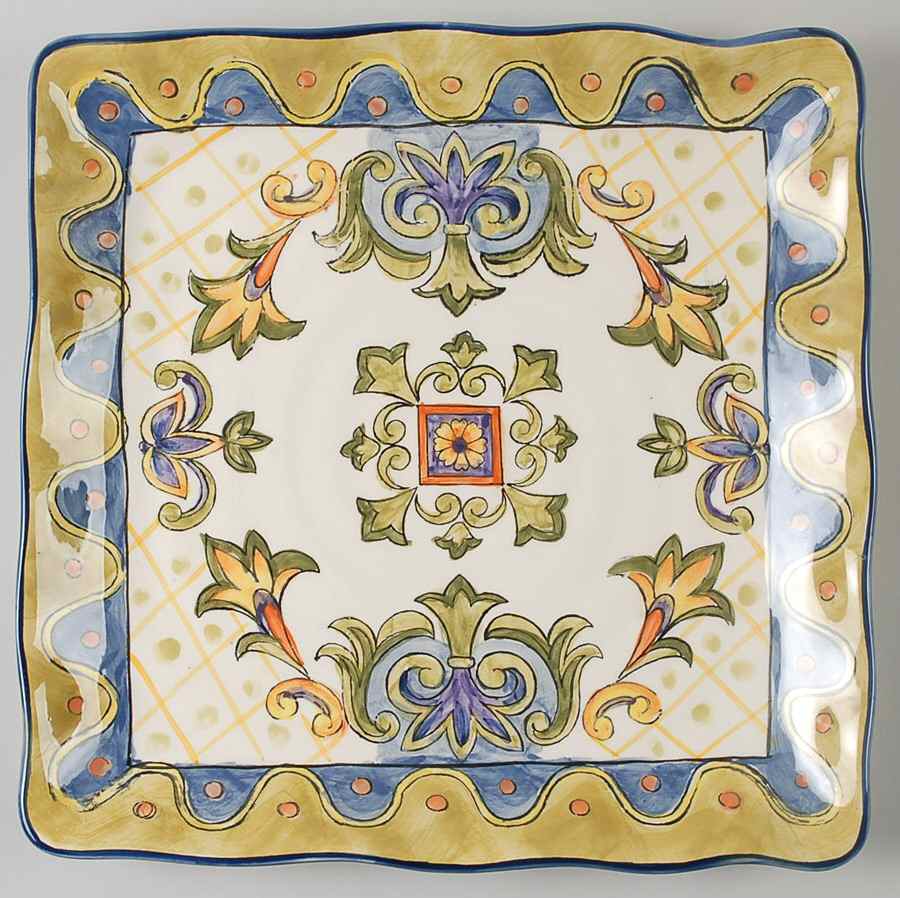 Green Talavera Square Dinner Plate by Maxcera Corp-1