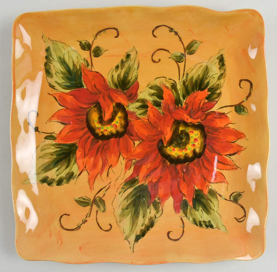 Golden Sunflower Square Dinner Plate by Maxcera Corp-1