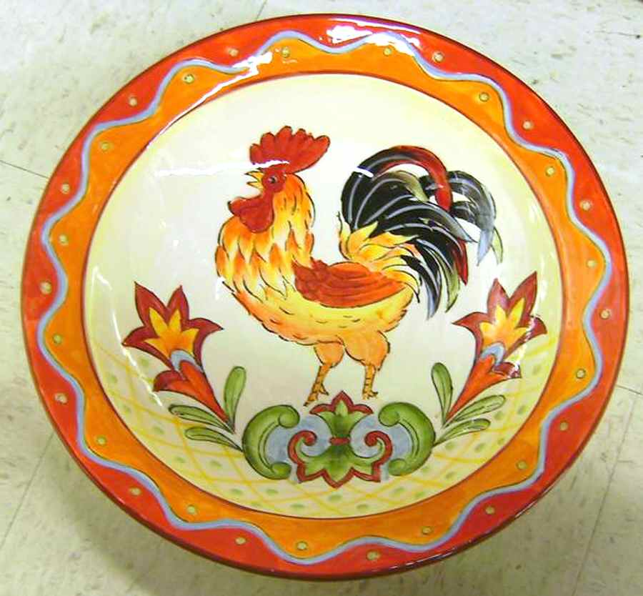 Orange Talavera Rooster 10" Round Serving Bowl by Maxcera Corp-1