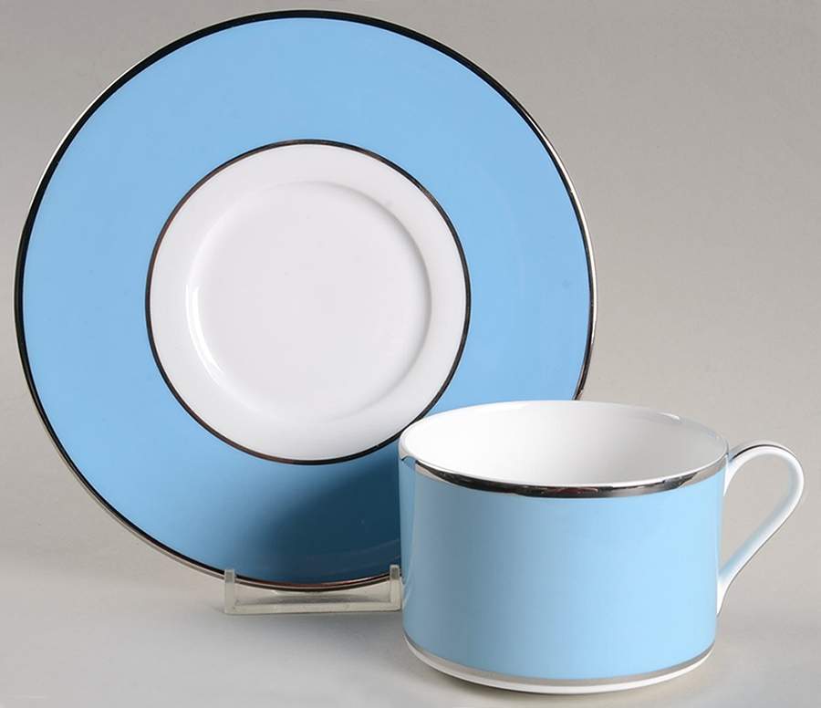 Color Studio Light Blue and Platinum Flat Cup & Saucer Set by Mikasa-1