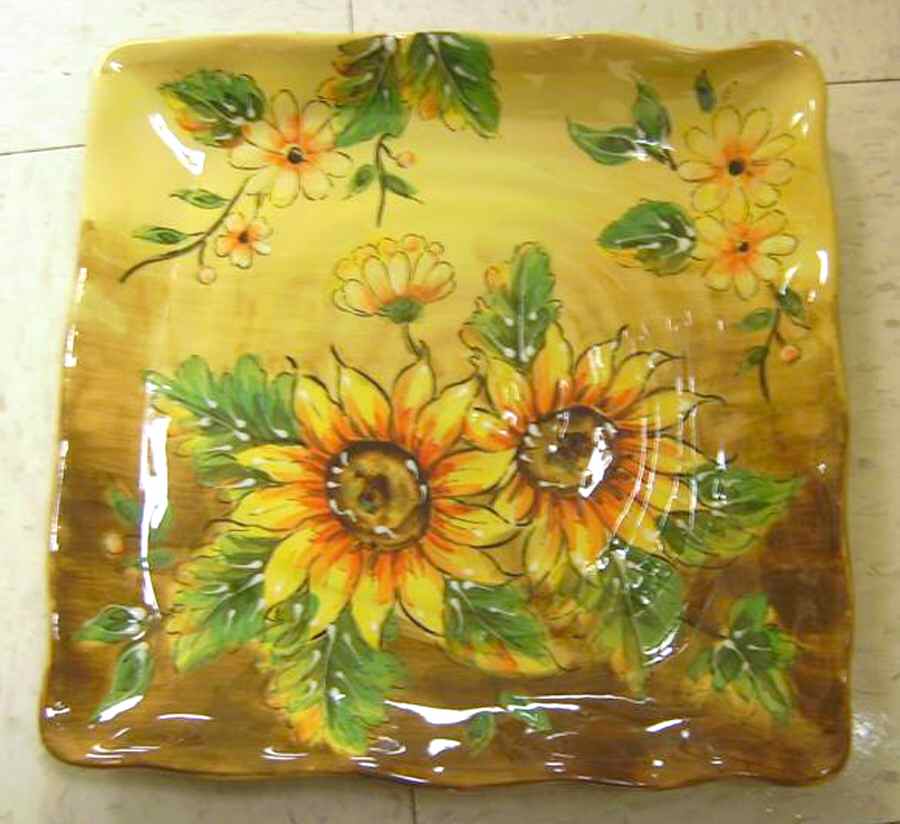 Mustard Sunflower Square Dinner Plate by Maxcera Corp-1