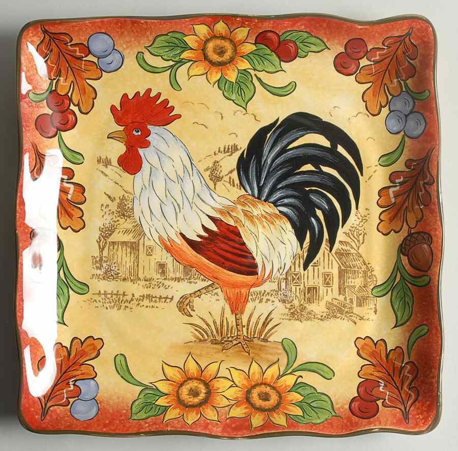Fall Rooster Square Dinner Plate by Maxcera Corp-1
