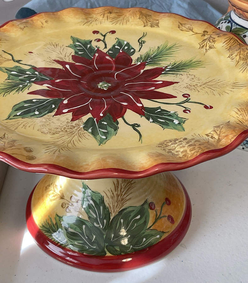 Honey Poinsettia 10" Diameter Pedestal Cake Stand by Maxcera Corp-1