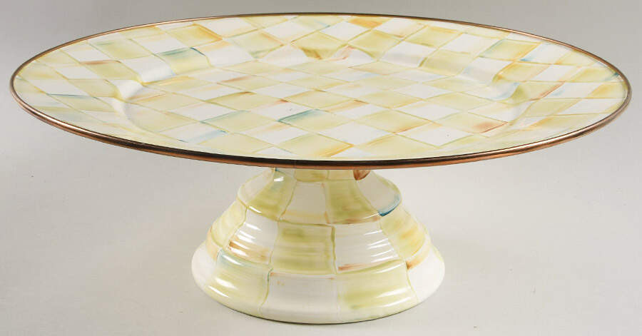 Parchment Check (Enamelware) 16" Diameter Pedistal Cake Stand by MacKenzie-Childs-1