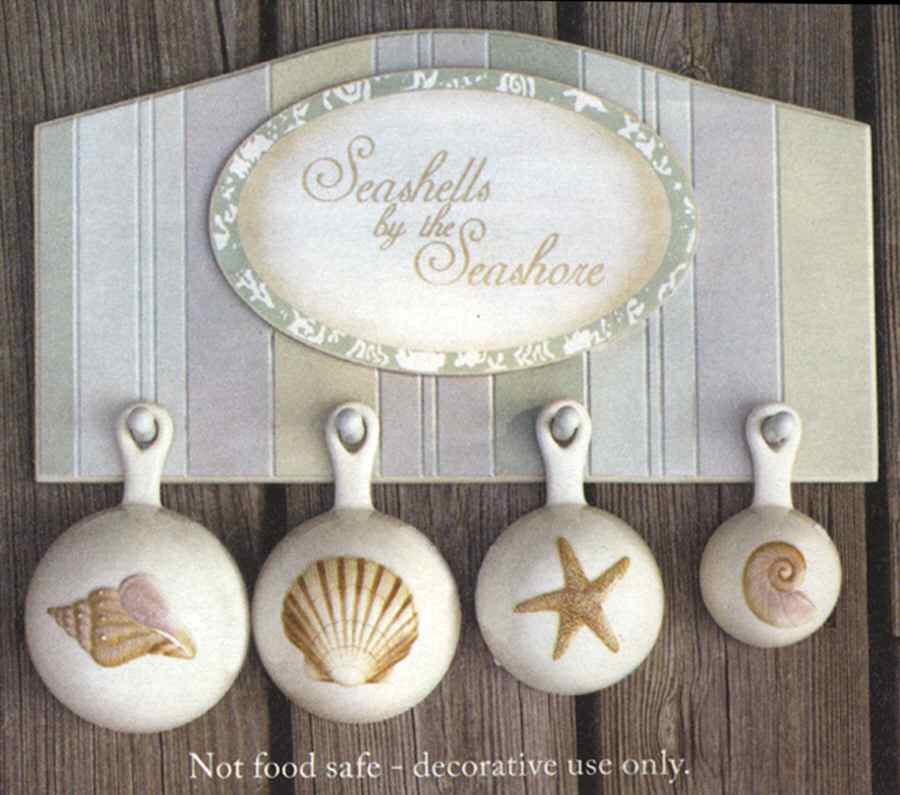 Seashell By the Seashore Measuring Cup Set & Wood Rack by Manual Woodworkers-1