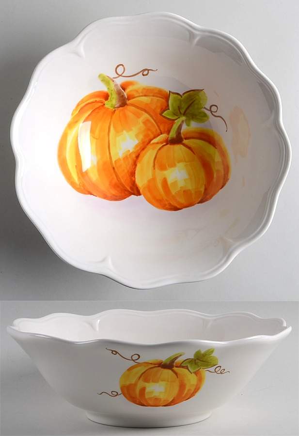 Watercolor Pumpkin Patch 12" Large Salad Serving Bowl by Maxcera Corp-1