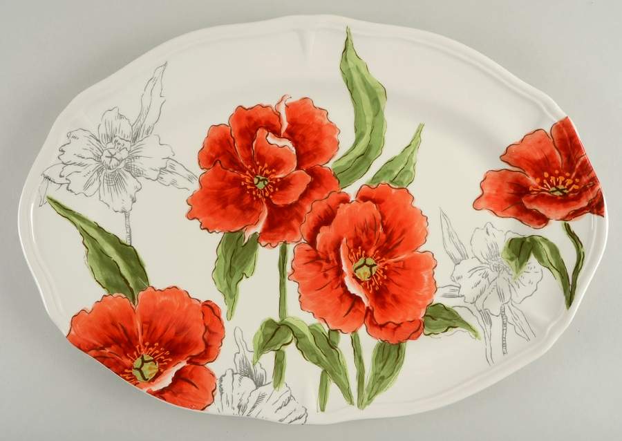Red Poppy 17" Oval Serving Platter by Maxcera Corp-1