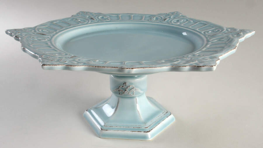 Venice Aqua 13" Diameter Pedestal Cake Stand by Matceramica-1