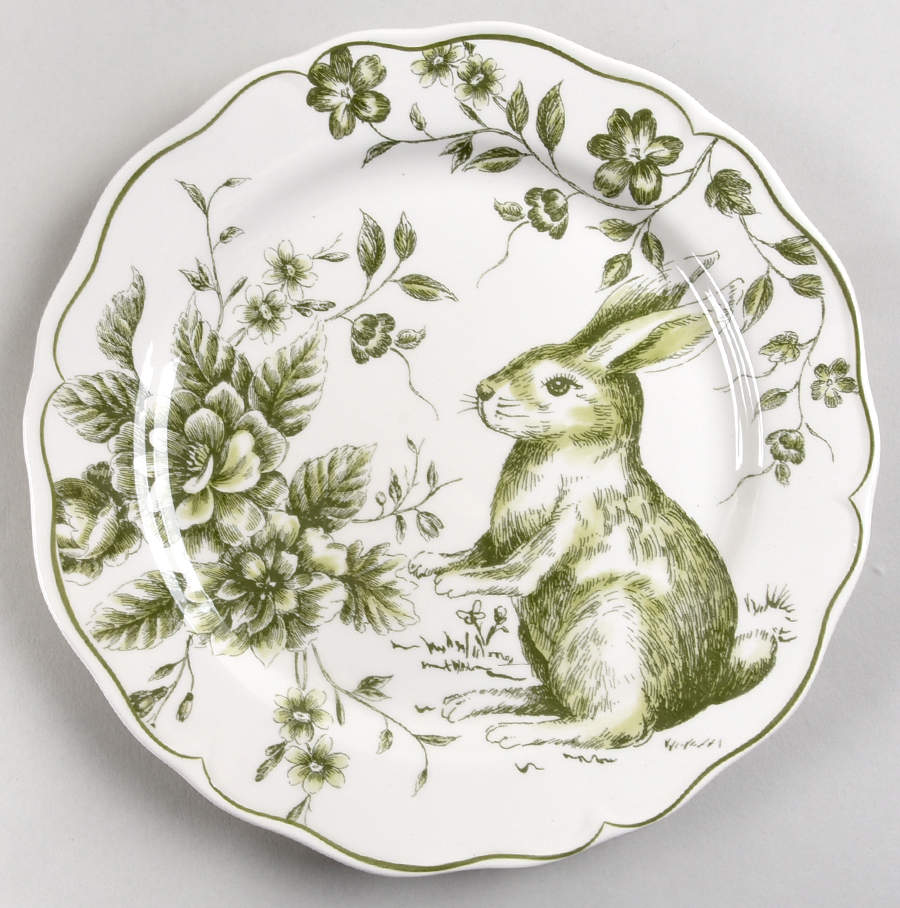 Green and White Toile Luncheon Plate by Maxcera Corp-1