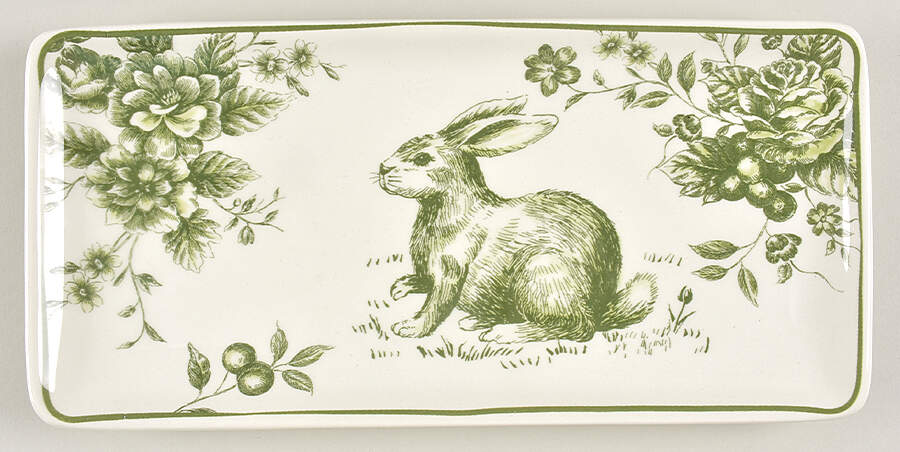 Green and White Toile 10" Rectangular Serving Platter by Maxcera Corp-1