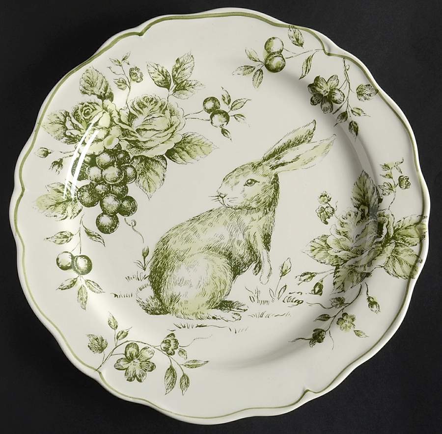 Green and White Toile Dinner Plate by Maxcera Corp-1
