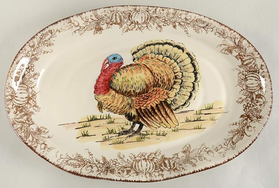 Turkey Toile 17" Oval Serving Platter by Maxcera Corp-1