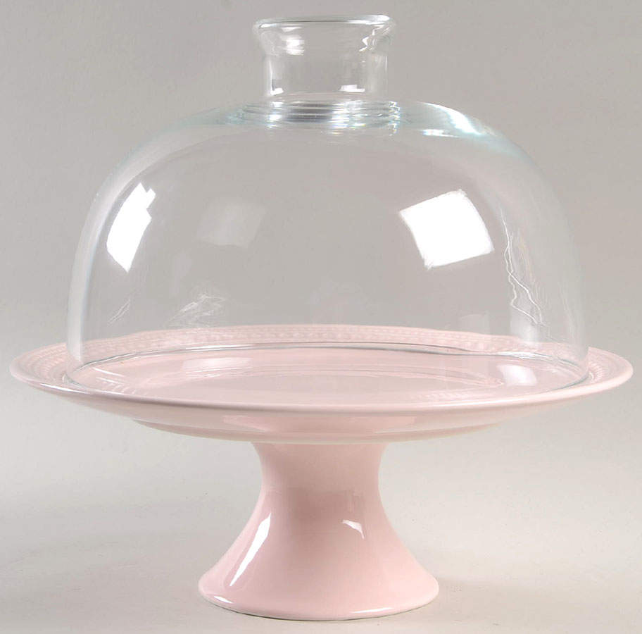 M2A20 Pink 12" Diameter Pedestal Cake Stand & Glass Dome by Matceramica-1