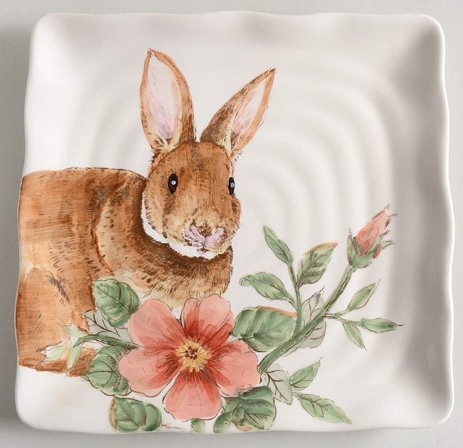 Floral Bunny Square Salad Plate by Maxcera Corp-1