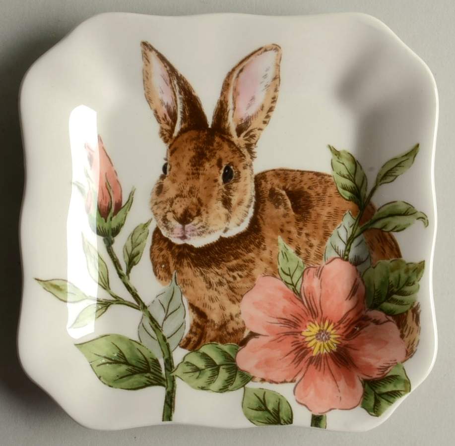 Floral Bunny Square Appetizer Plate by Maxcera Corp-1