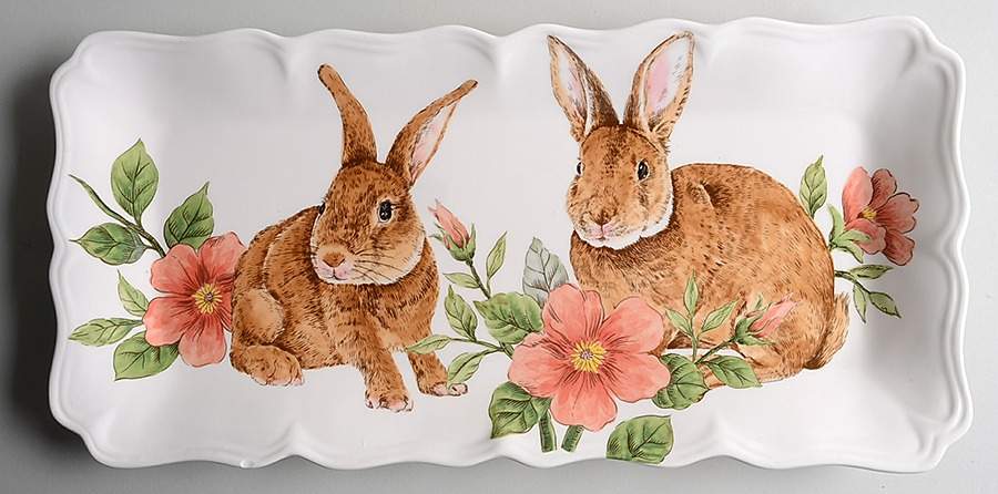 Floral Bunny 17" Rectangular Serving Platter by Maxcera Corp-1