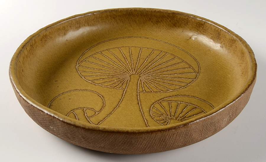 Mushroom 13" Shallow Round Bowl by Martz Pottery-1