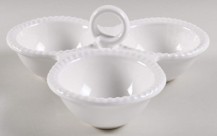 Perola White Handled 3-Part Divided Server by Matceramica-1