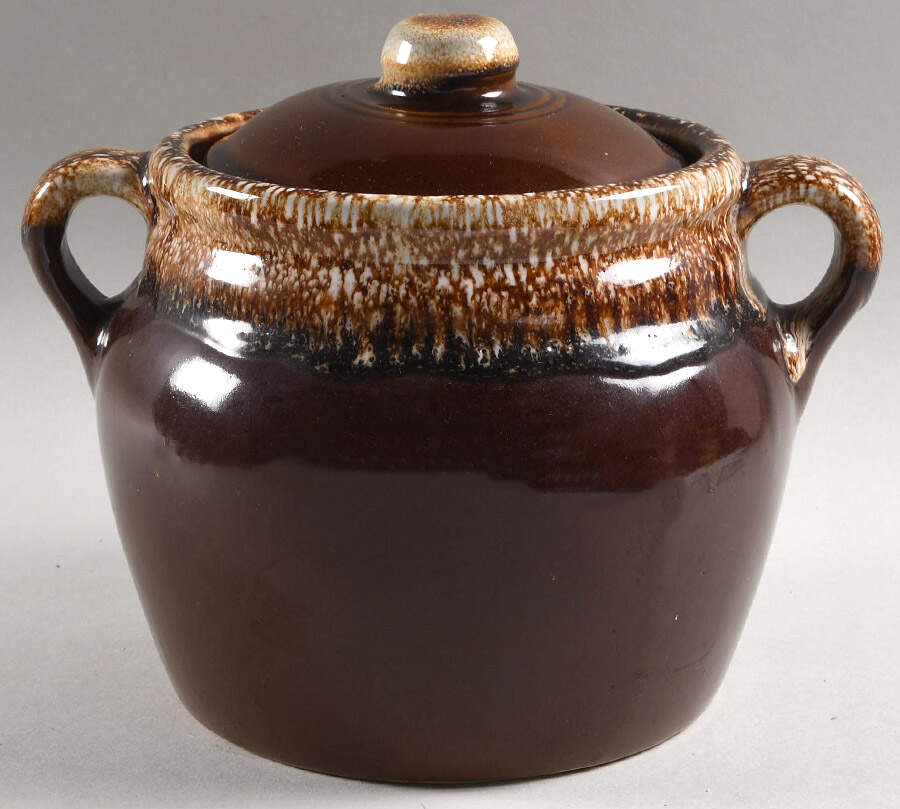 Brown Drip Bean Pot & Lid by Monmouth-1
