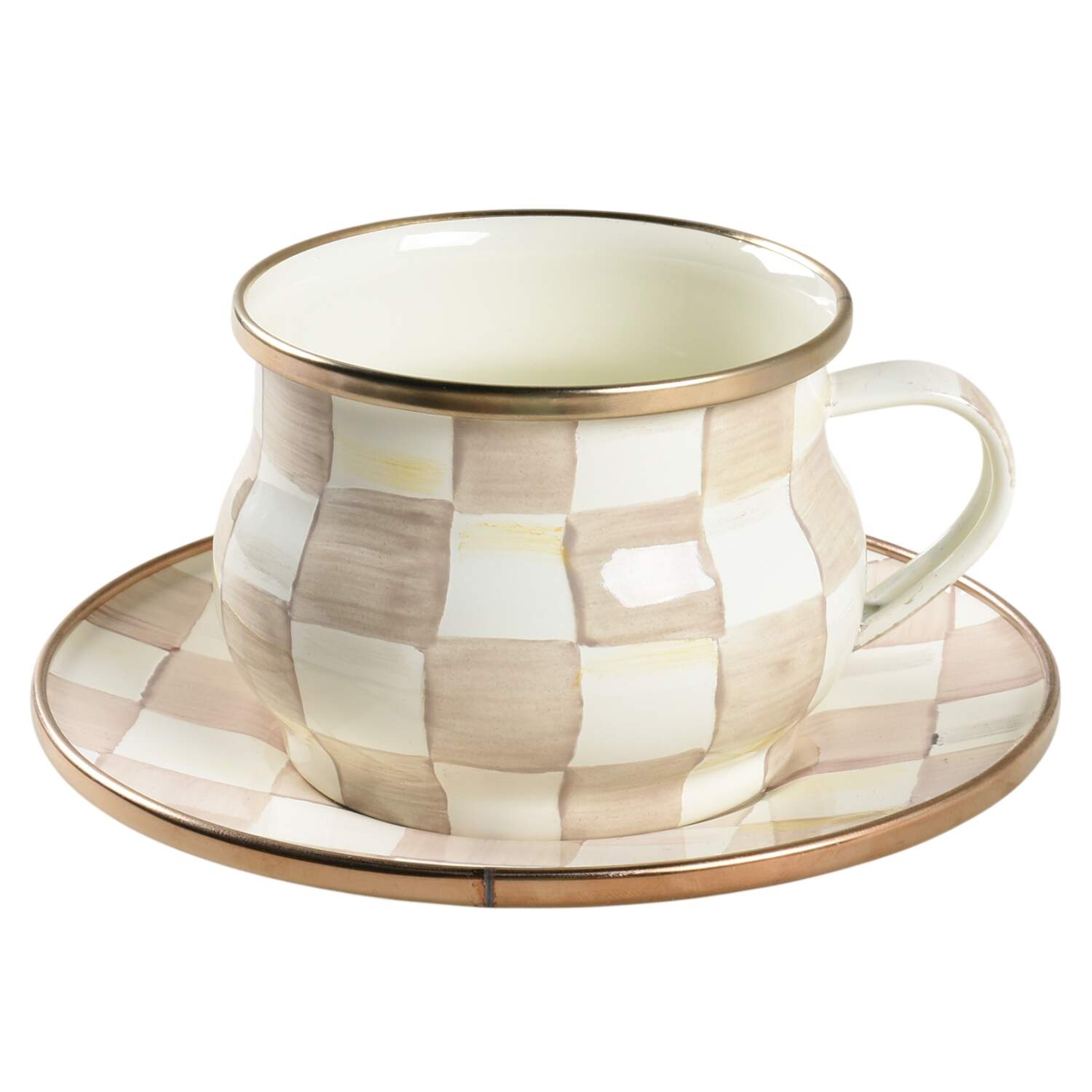 Mocha Check (Enamelware) Flat Cup & Saucer Set by MacKenzie-Childs-1