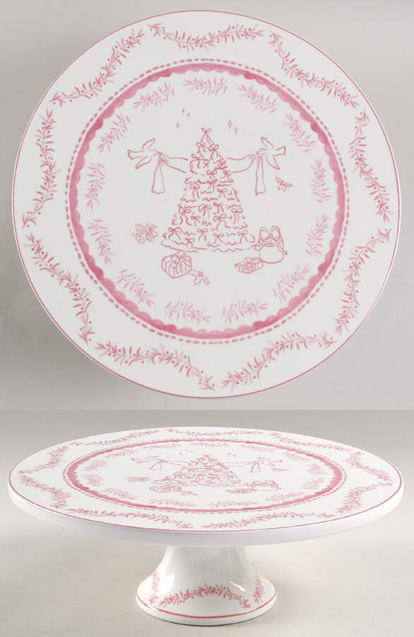 Pink Christmas Dove Tree Footed Cake Plate by Monterey Bay-1