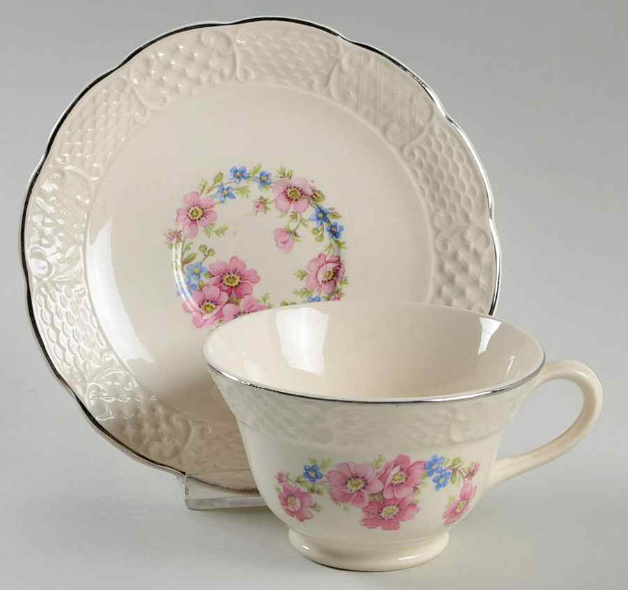 Floral Krest Footed Cup & Saucer Set by National China (USA)-1