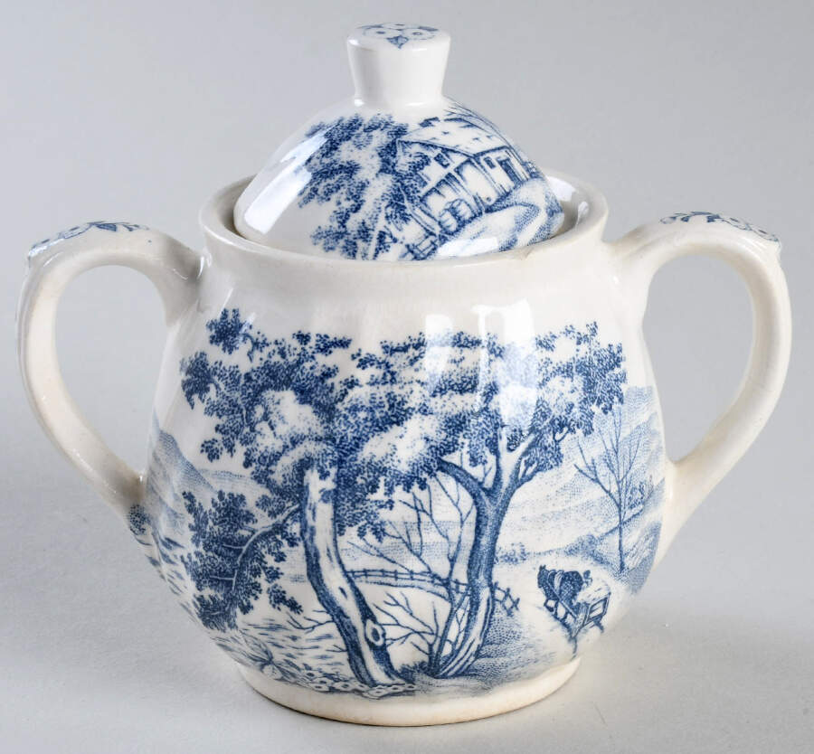 Blue River Sugar Bowl & Lid by Nasco (Japan)-1