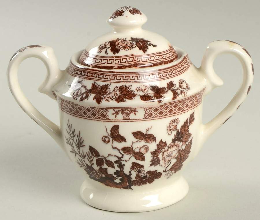 Indian Tree Brown (Japan) Mini Sugar Bowl & Lid by Nasco (Japan)-1