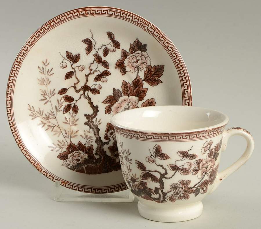Indian Tree Brown (Japan) Footed Demitasse Cup & Saucer Set by Nasco (Japan)-1