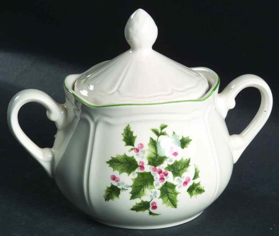 Festive Holly Sugar Bowl & Lid by Nikko-1