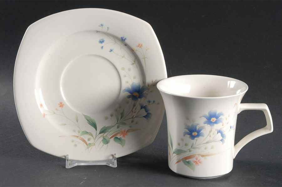 Floret (Quadrille Shape) Flat Cup & Saucer Set by Nikko-1