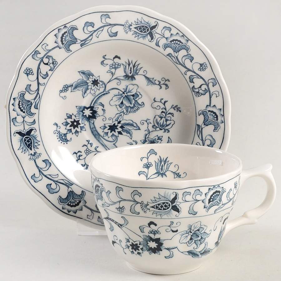 Ming Tree Blue (Double Phoenix Backstamp) Flat Cup & Saucer Set by Nikko-1