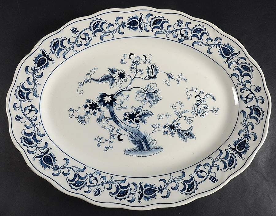 Ming Tree Blue (Double Phoenix Backstamp) 15" Oval Serving Platter by Nikko-1