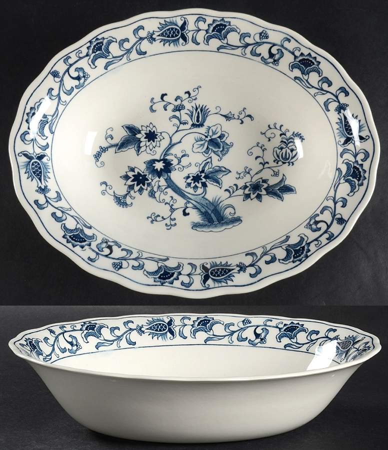 Ming Tree Blue (Double Phoenix Backstamp) 10" Oval Vegetable Bowl by Nikko-1