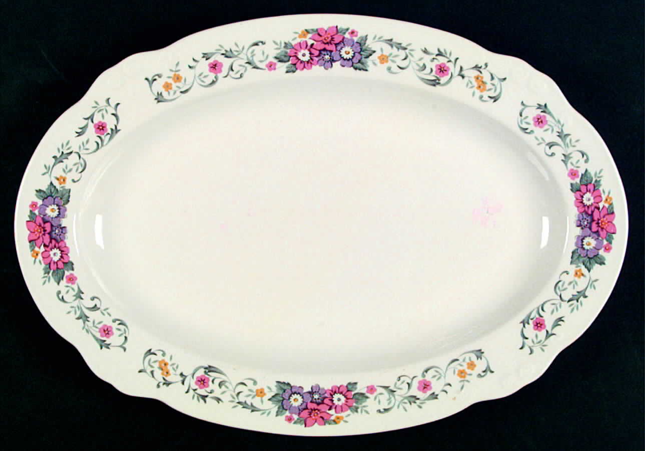 Pink Satin 13" Oval Serving Platter by Nikko-1