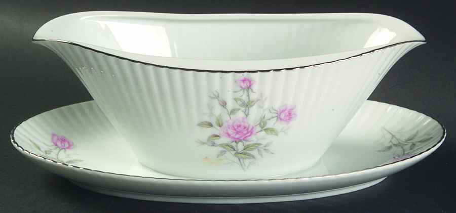 Lyric Rose Gravy Boat with Attached Underplate by Norcrest-1