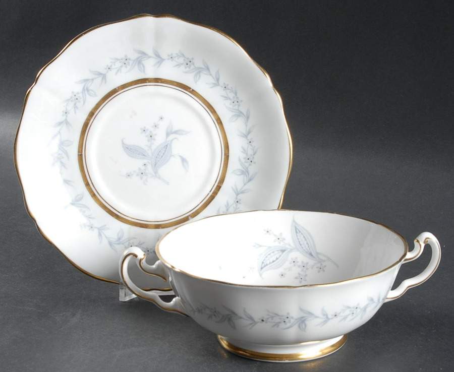 Morning Mist (Scalloped) Footed Cream Soup Bowl & Saucer Set by Northumbria-1
