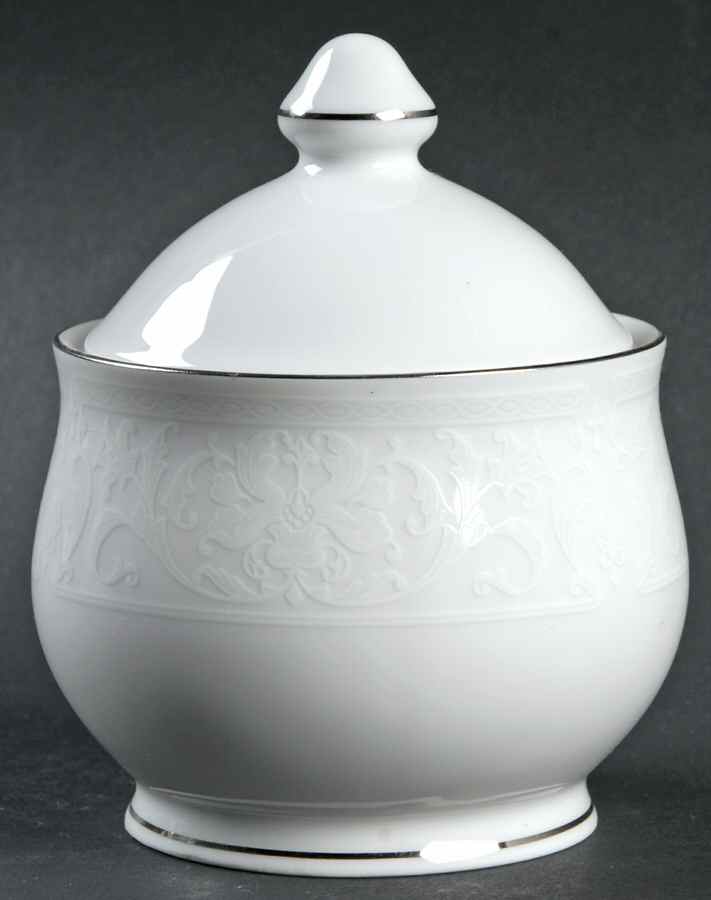 White Lace Platinum Sugar Bowl & Lid by Nikko-1
