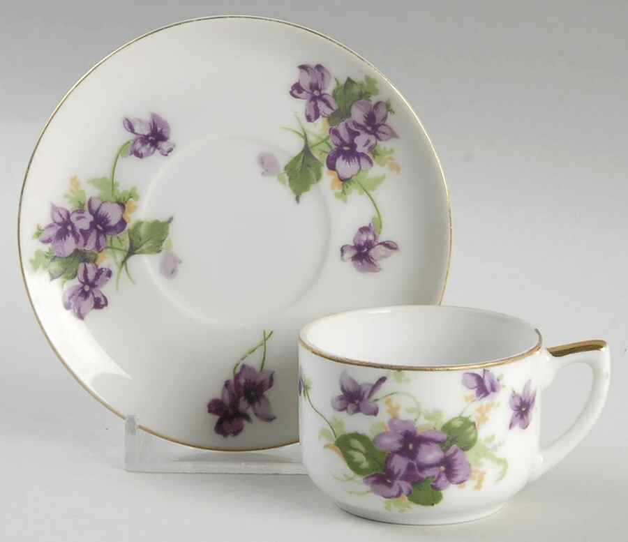 Sweet Violets Flat Demitasse Cup & Saucer Set by Norcrest-1