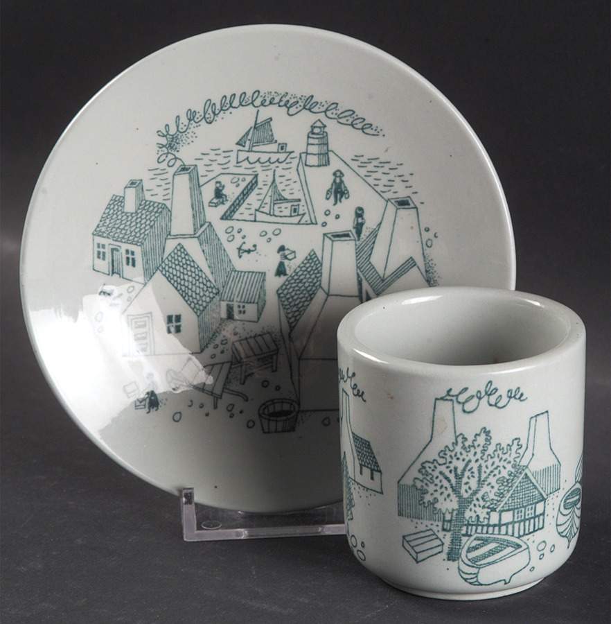 Hoyrup Flat Demitasse Cup & Saucer Set by Nymolle (Denmark)-1
