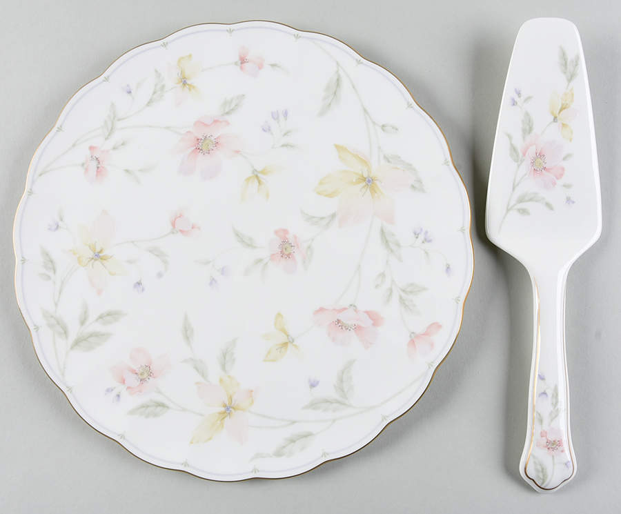Pastel Garden Cake Plate & Solid Ceramic Server Set (Boxed) by Narumi-1