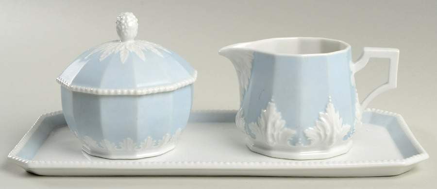 Perl Blue Creamer & Sugar with Lid & Tray Set by Nymphenburg-1