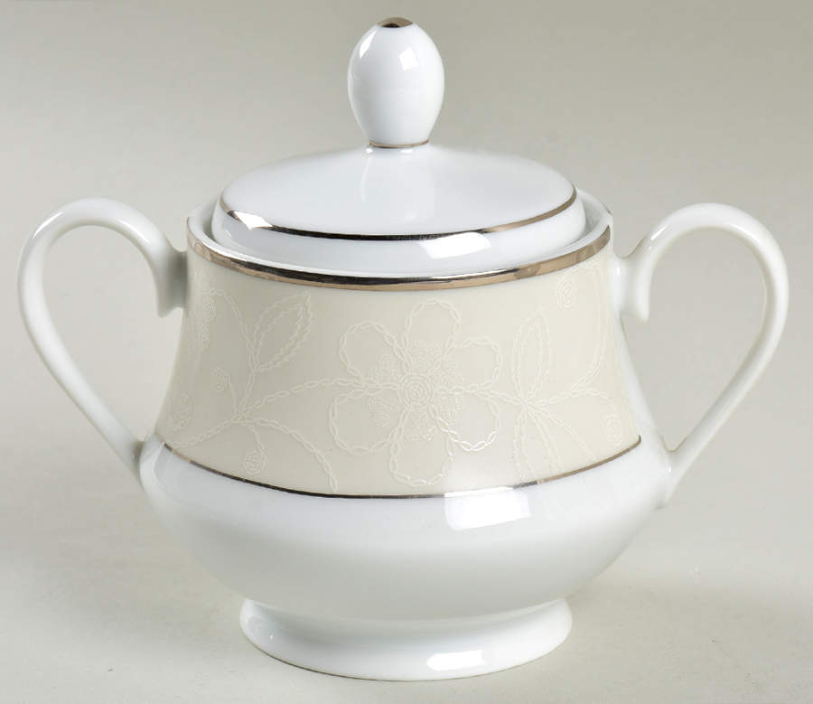 White Linen Sugar Bowl & Lid by Nikko-1