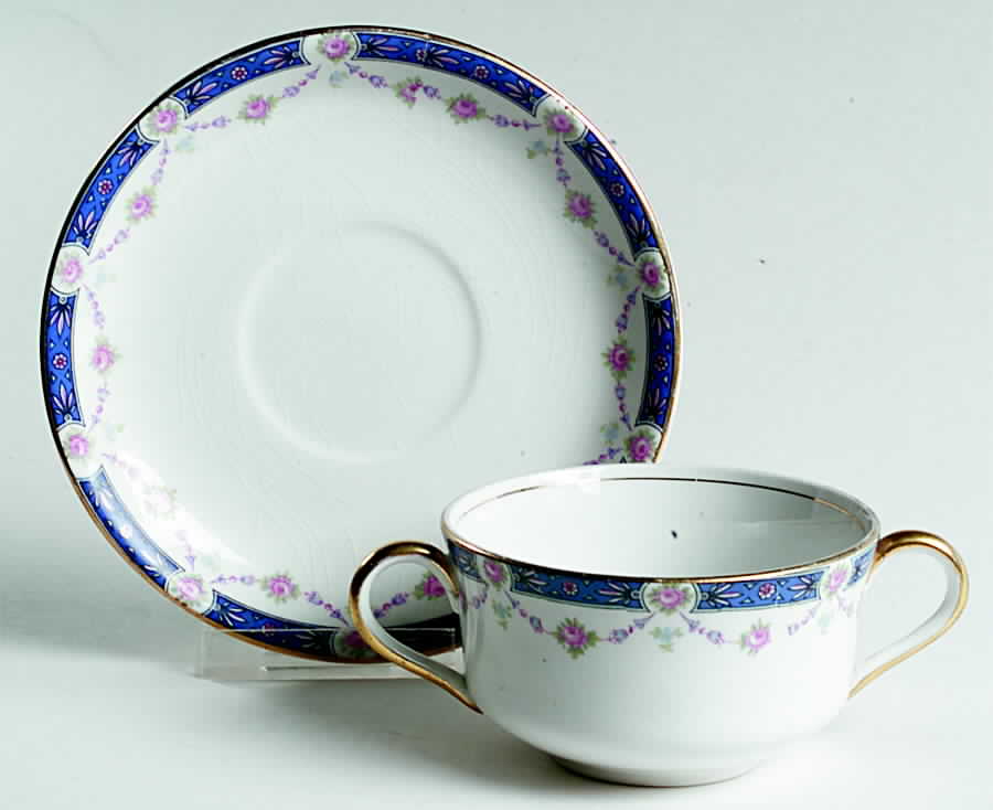 La Rosa (White Background) Flat Bouillon Cup & Saucer by National China (USA)-1
